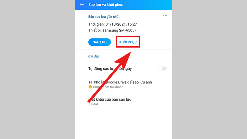 Khôi phục tin nhắn trước khi sao lưu Khôi phục tin nhắn trước khi sao lưu