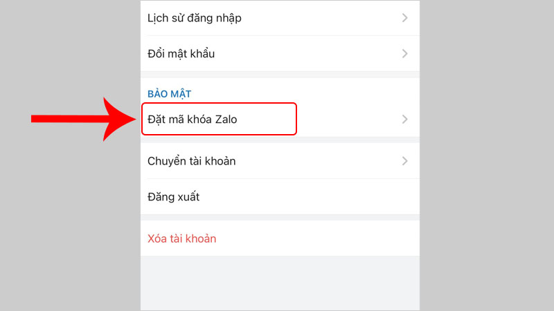 Nhấn chọn Đặt mã khóa Zalo Nhấn chọn Đặt mã khóa Zalo