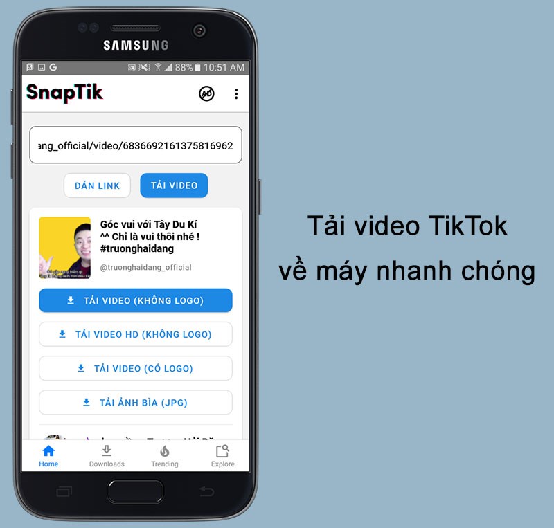 ứng dụng SnapTik hỗ trợ tải video về điện thoại nhanh chóng