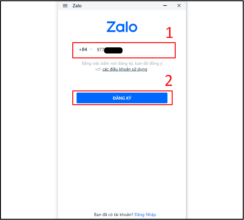 Nhập số điện thoại bạn muốn tạo tài khoản Zalo