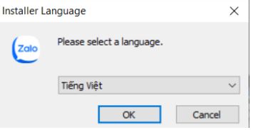 Chọn Tiếng Việt và nhấn OK để bắt đầu cài đặt Zalo trên máy tính