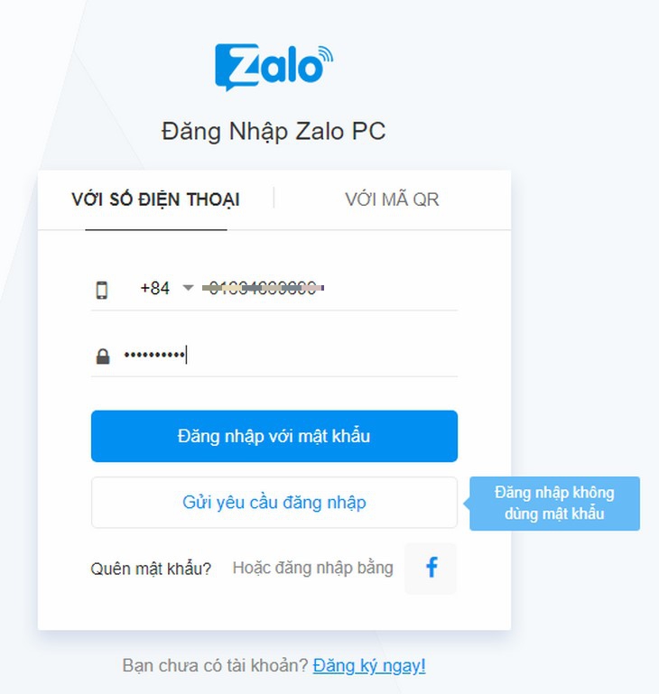Đăng nhập Zalo Web trên máy tính bằng số điện thoại và mật khẩu